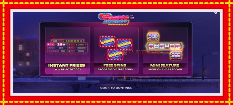 Slot machine Hearts Highway with access to free game online, picture 1