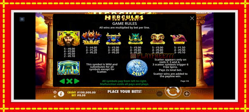 Slot machine Hercules Son of Zeus with access to free game online, picture 3