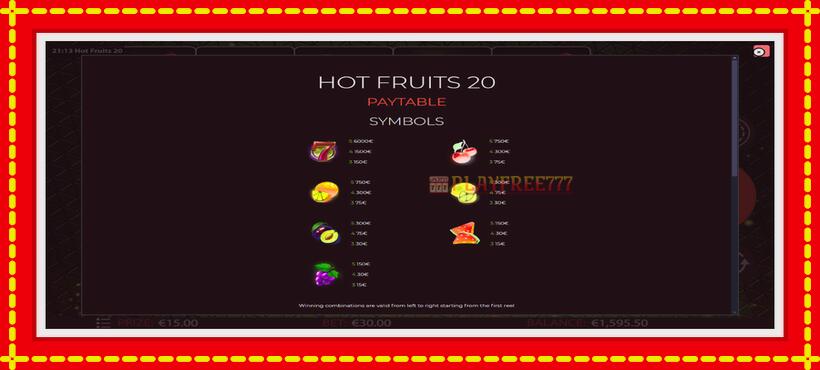 Slot machine Hot Fruits 20 with access to free game online, picture 5