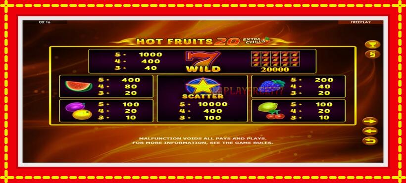 Slot machine Hot Fruits 20 Extra Chillis with access to free game online, picture 4