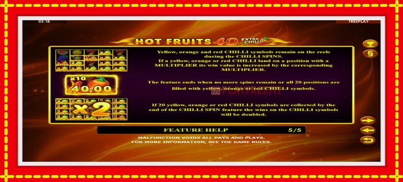 Slot machine Hot Fruits 40 Extra Chillis with access to free game online, picture 6