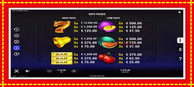 Slot machine Hot Glowing Fruits with access to free game online, picture 5