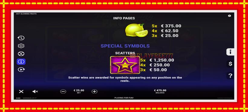 Slot machine Hot Glowing Fruits with access to free game online, picture 6