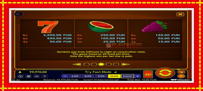 Slot machine Hot Slot 777 Rubies Extremely Light with access to free game online, picture 5