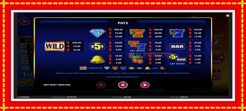 Slot machine HotShot TwinFire with access to free game online, picture 5