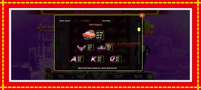 Slot machine Jackpot Dreamhouse with access to free game online, picture 5