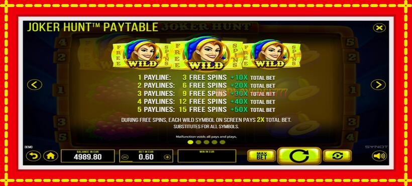 Slot machine Joker Hunt with access to free game online, picture 5