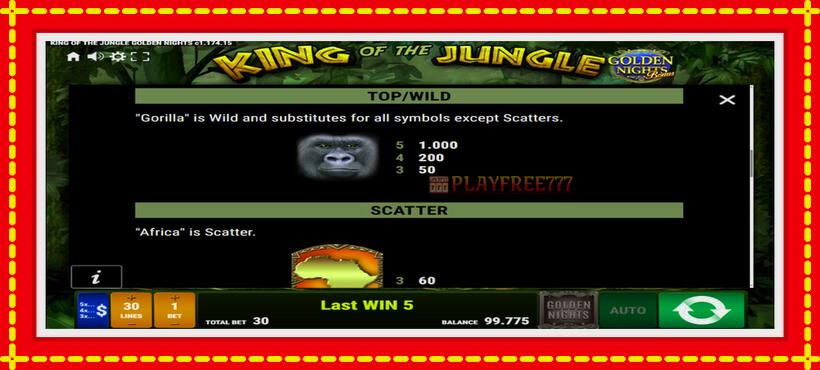 Slot machine King of the Jungle Golden Nights with access to free game online, picture 5