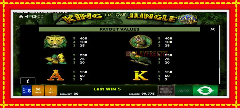 Slot machine King of the Jungle Golden Nights with access to free game online, picture 7