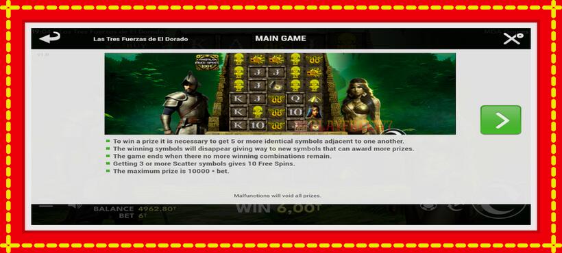 Slot machine Las Tres Fuerzas de El Dorado with access to free game online, picture 6