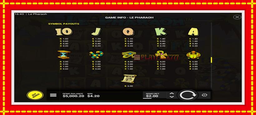 Slot machine Le Pharaoh with access to free game online, picture 6