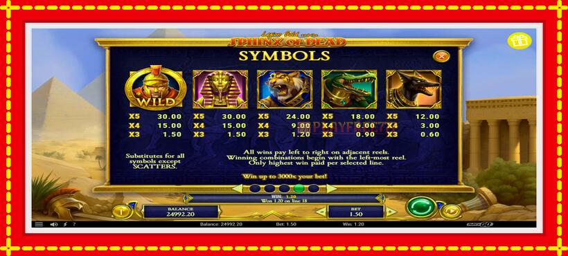 Slot machine Legion Gold and the Sphinx of Dead with access to free game online, picture 6