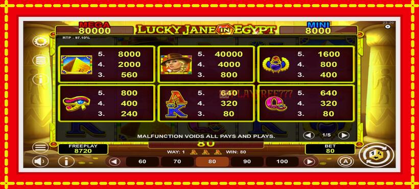 Slot machine Lucky Jane in Egypt Hold & Win with access to free game online, picture 5