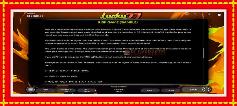 Slot machine Lucky Streak 27 with access to free game online, picture 6