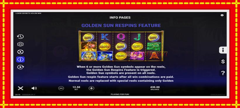 Slot machine Luxor Secrets Holdn Win with access to free game online, picture 5