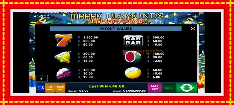 Slot machine Maaax Diamonds Christmas Edition with access to free game online, picture 6