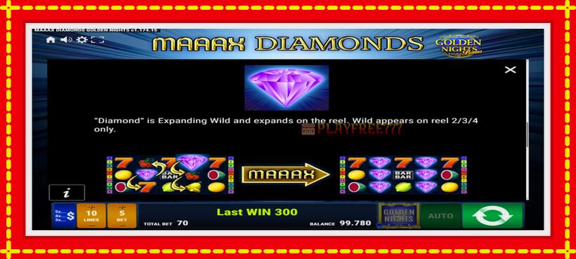 Slot machine Maaax Diamonds Golden Nights with access to free game online, picture 6