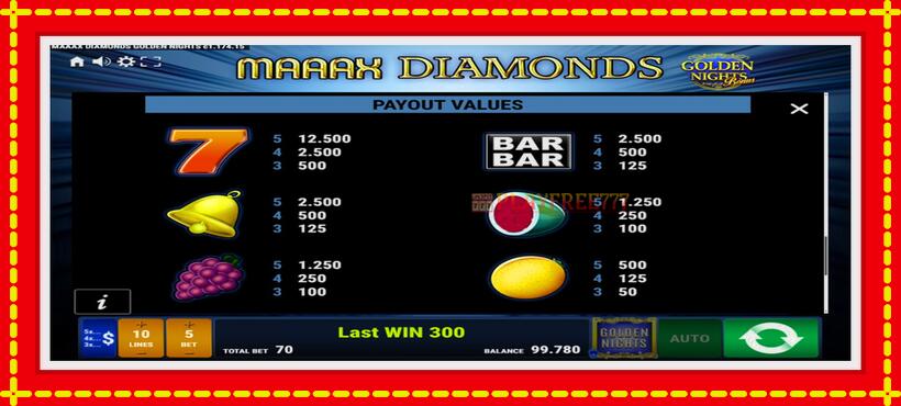 Slot machine Maaax Diamonds Golden Nights with access to free game online, picture 7