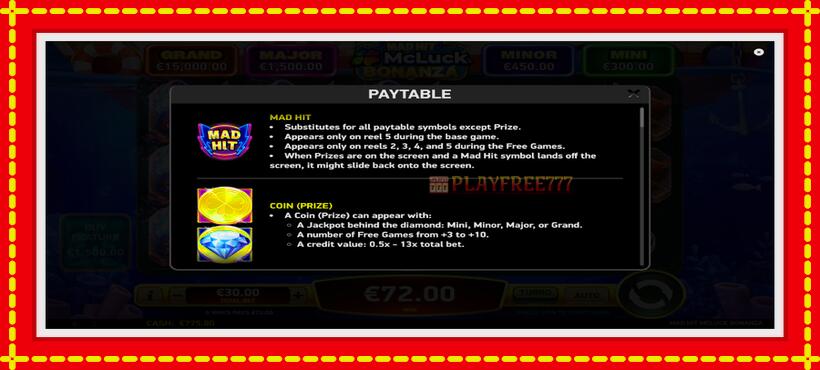 Slot machine Mad Hit McLuck Bonanza with access to free game online, picture 5