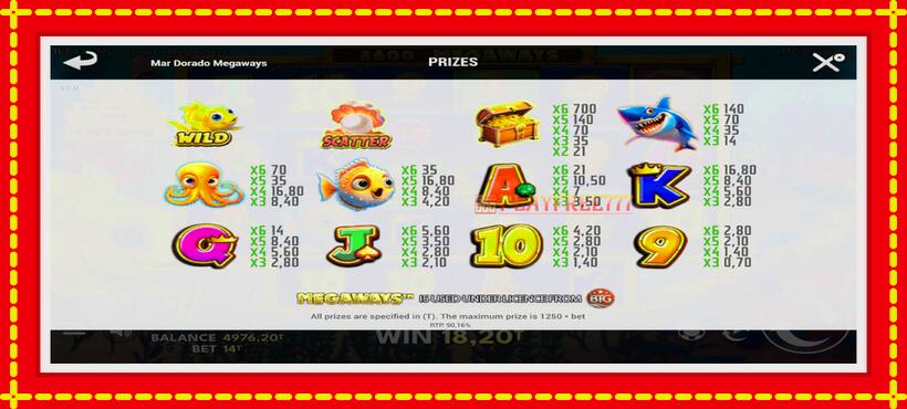 Slot machine Mar Dorado Megaways with access to free game online, picture 5