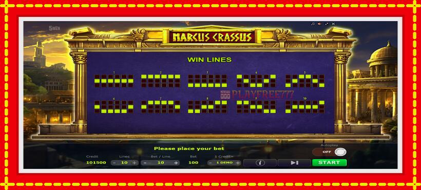 Slot machine Marcus Crassus with access to free game online, picture 7