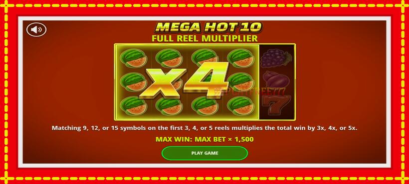 Slot machine Mega Hot 10 with access to free game online, picture 1