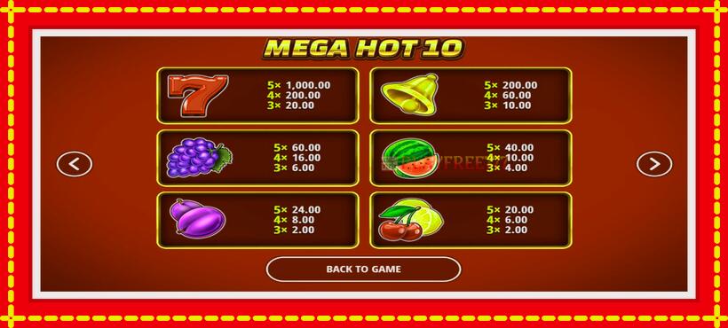 Slot machine Mega Hot 10 with access to free game online, picture 4