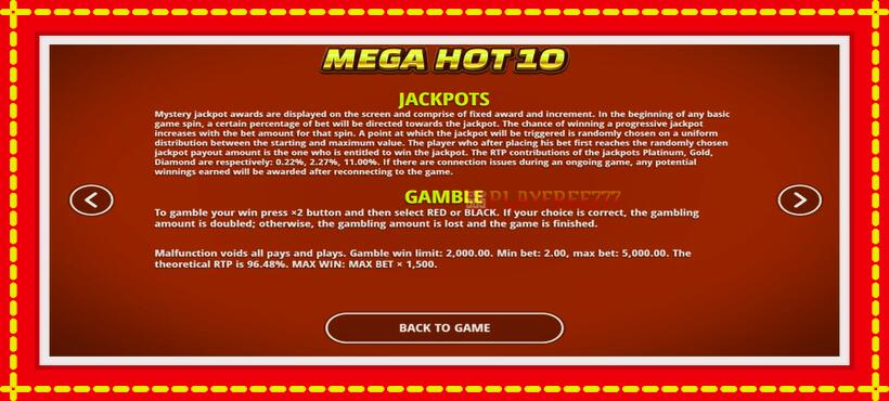 Slot machine Mega Hot 10 with access to free game online, picture 5