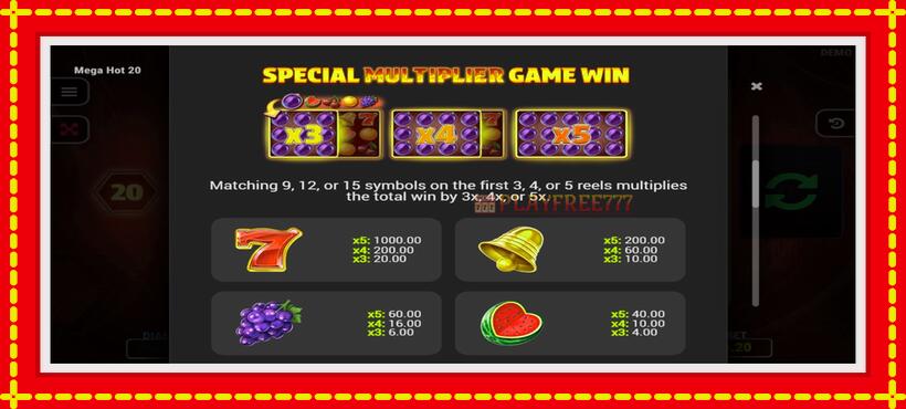 Slot machine Mega Hot 20 with access to free game online, picture 5