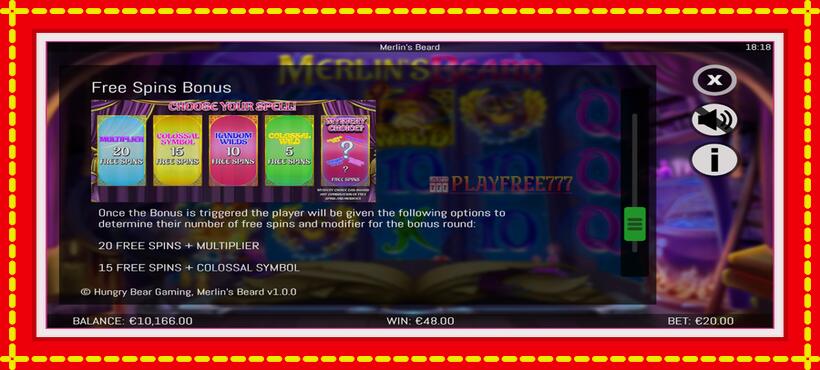 Slot machine Merlins Beard with access to free game online, picture 7