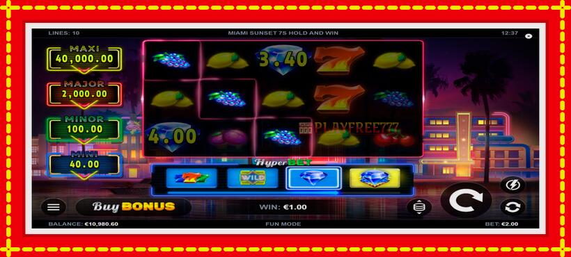 Slot machine Miami Sunset 7s Hold and Win with access to free game online, picture 5