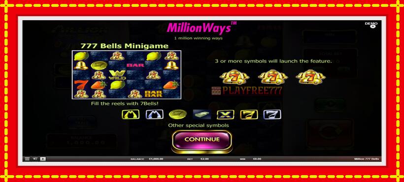 Slot machine Million 777 Bells with access to free game online, picture 1