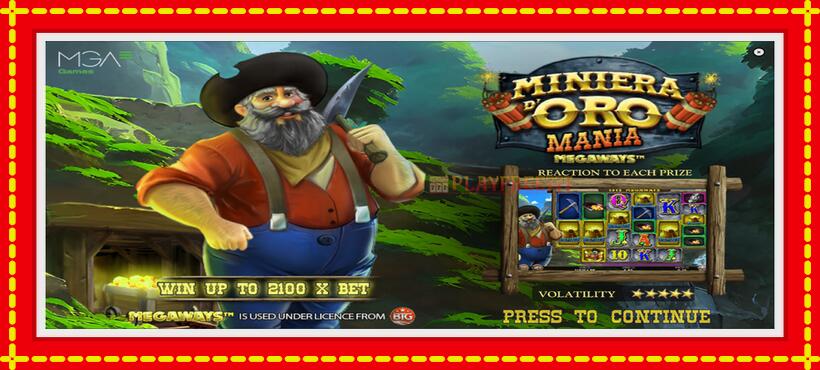 Slot machine Miniera dOro Mania Megaways with access to free game online, picture 1