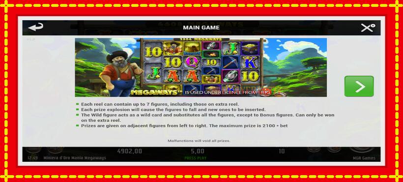 Slot machine Miniera dOro Mania Megaways with access to free game online, picture 6