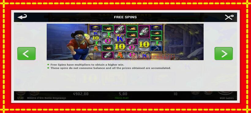 Slot machine Miniera dOro Mania Megaways with access to free game online, picture 7