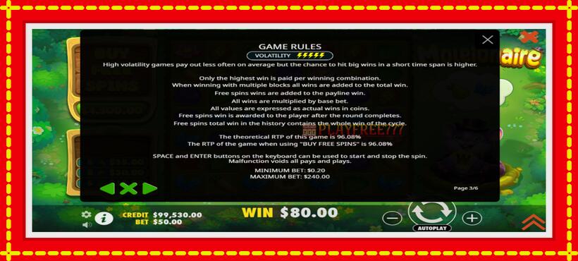 Slot machine Moleionaire with access to free game online, picture 7