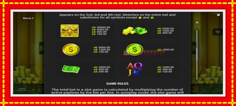 Slot machine Money 5 with access to free game online, picture 6