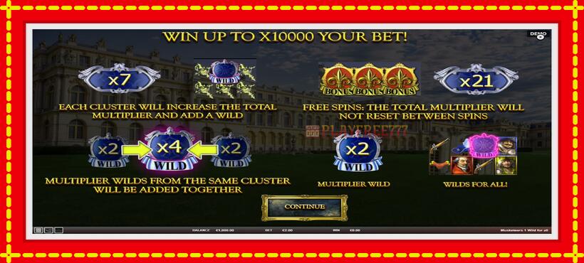 Slot machine Musketeers 1 Wild for All with access to free game online, picture 1