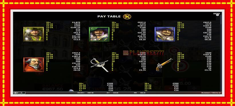 Slot machine Musketeers 1 Wild for All with access to free game online, picture 5