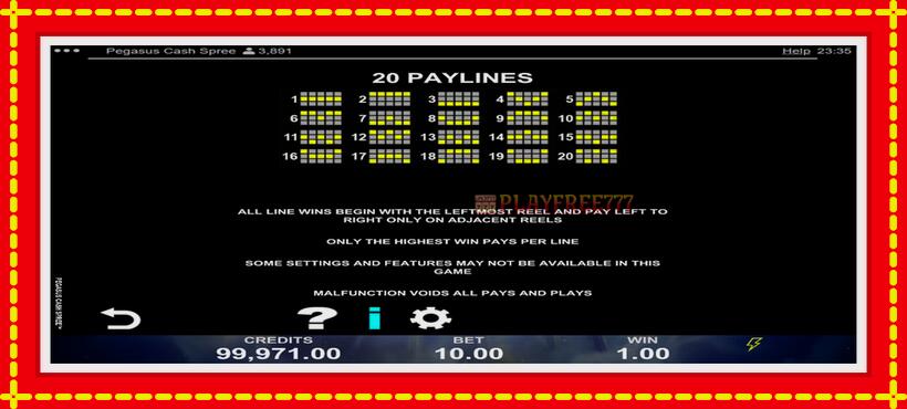 Slot machine Pegasus Cash Spree with access to free game online, picture 7