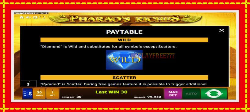 Slot machine Pharaos Riches with access to free game online, picture 5