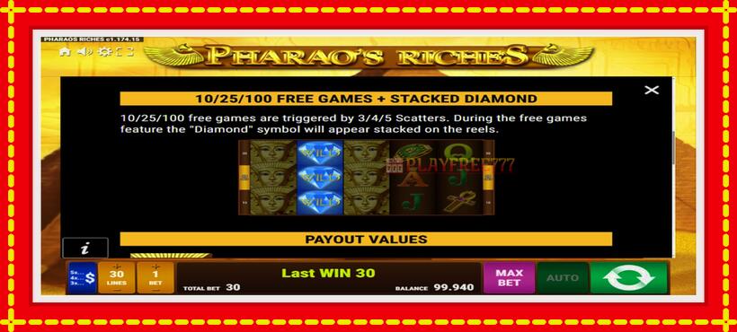 Slot machine Pharaos Riches with access to free game online, picture 6