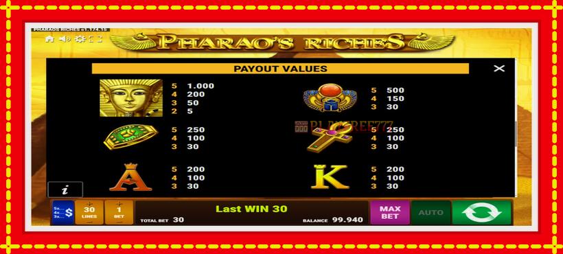 Slot machine Pharaos Riches with access to free game online, picture 7