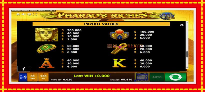 Slot machine Pharaos Riches Golden Nights with access to free game online, picture 6