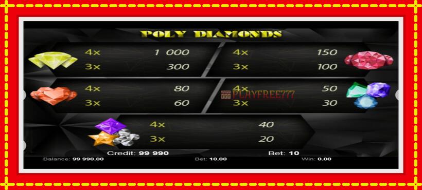 Slot machine Poly Diamonds with access to free game online, picture 4