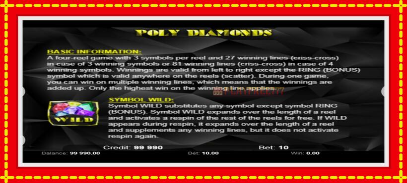 Slot machine Poly Diamonds with access to free game online, picture 6