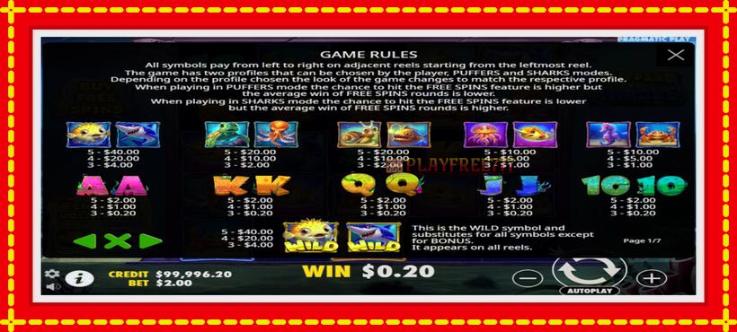 Slot machine Puffers Vs Sharks with access to free game online, picture 4