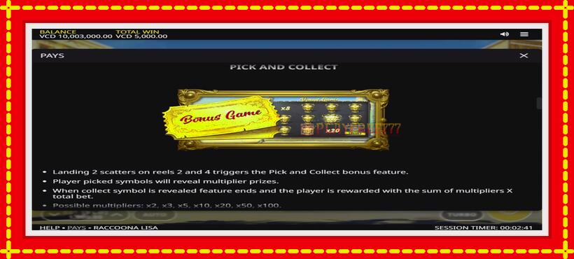 Slot machine Raccoona Lisa with access to free game online, picture 5