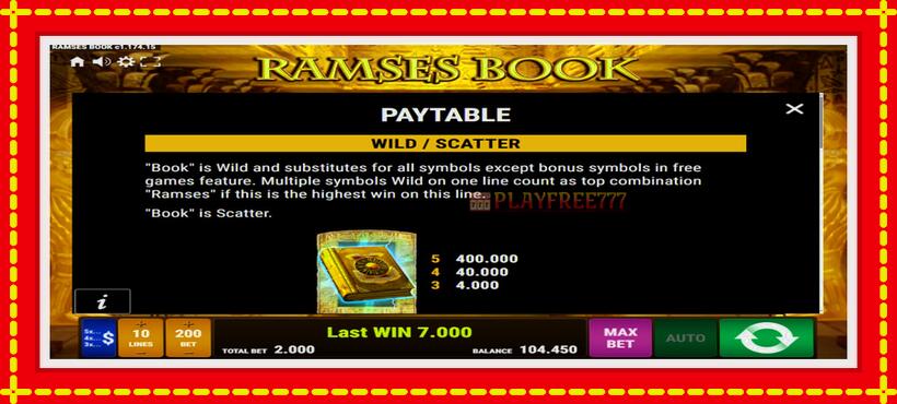 Slot machine Ramses Book with access to free game online, picture 5