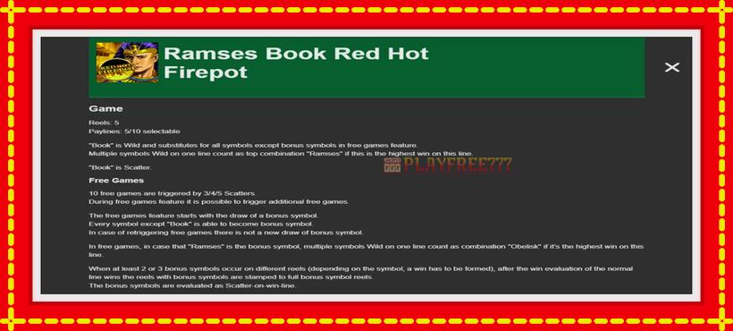 Slot machine Ramses Book Red Hot Firepot with access to free game online, picture 1